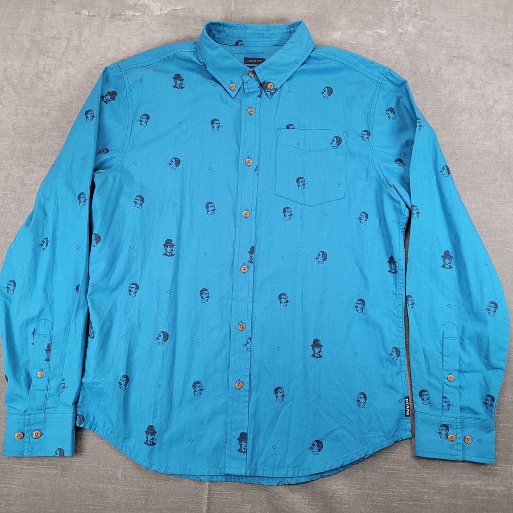 Prana Mens Slim Fit Button Down Shirt‎ Blue Broderick Long Sleeve Medium